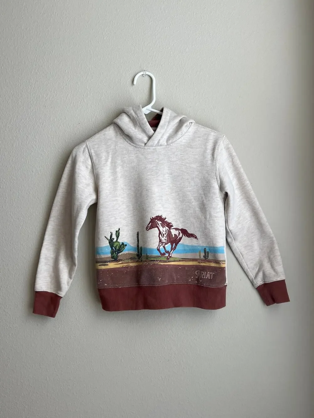 Ariat Girls Wild Horse Desert Southwest Pullover Hoodie Oatmeal Brown Youth M 10